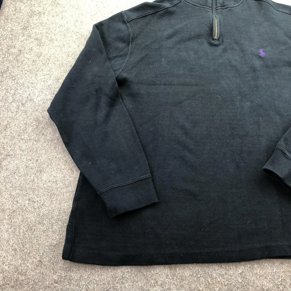 Polo By Ralph Lauren Sweater Mens Large Black Cotton 1/4 Zip Mock Neck Pony Logo